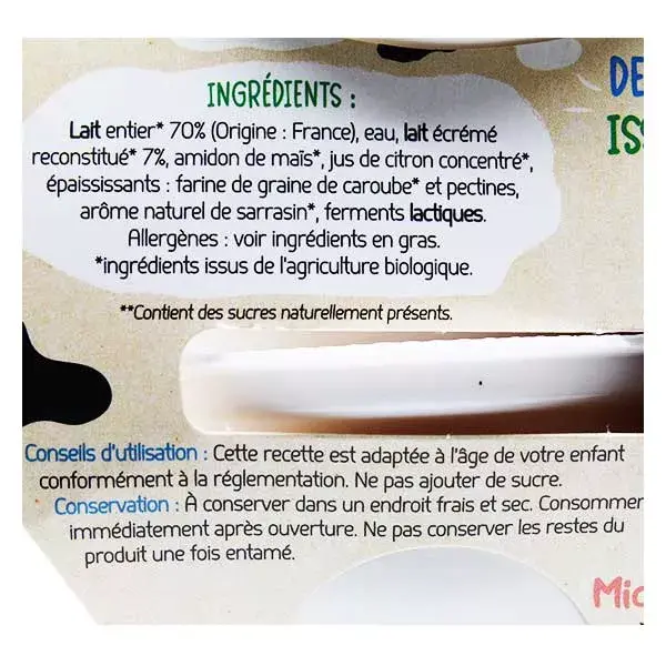 France Bébé Nutrition Iogurte Natural Bio Agitado 4 x 100g