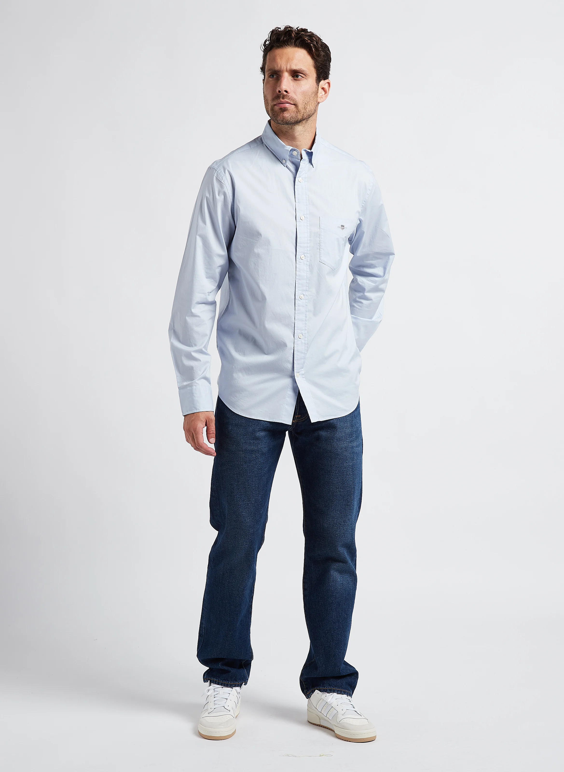 Chemise droite col américain en coton recyclé | Bleu