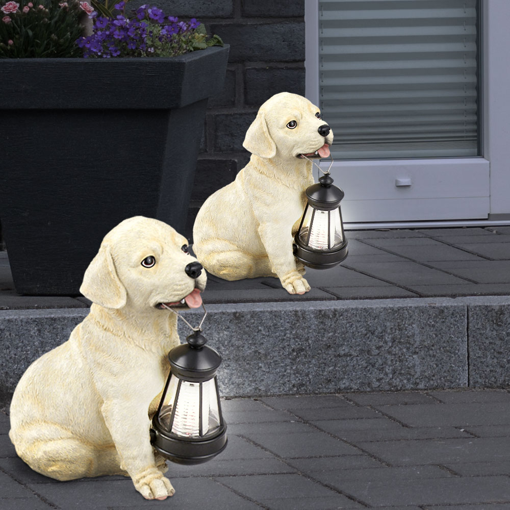 LED Solarleuchte, Hund Labrador mit Laterne, H 24 cm