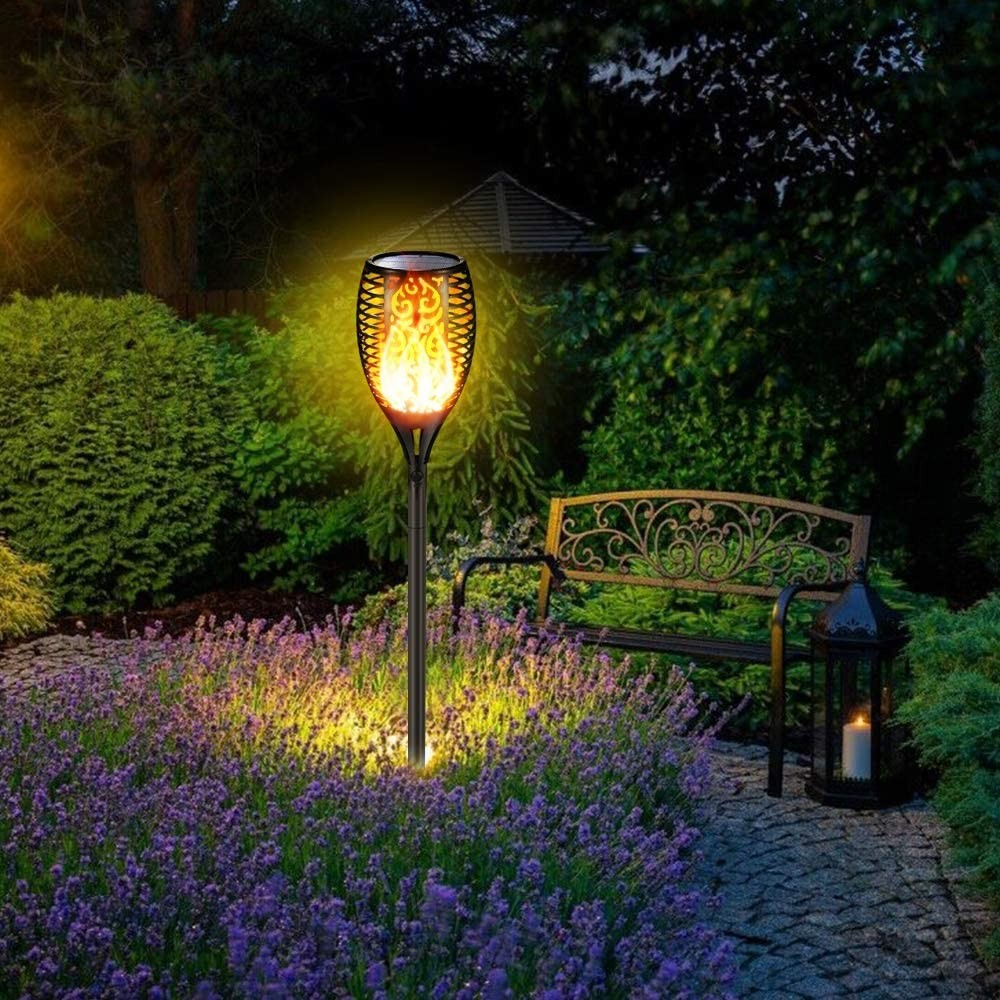 (2er Set) Flackernde LED Solar Lampen Outdoor Wandleuchten Gartenfackel IP65 - Warmweiss