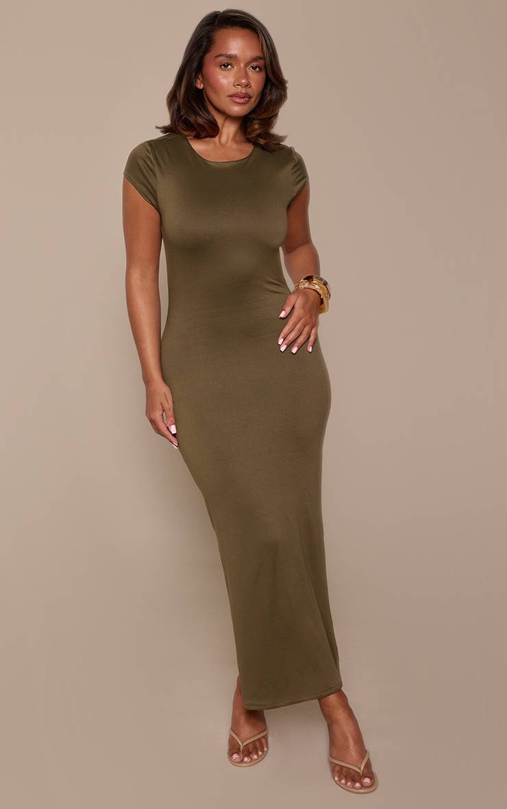 Vert Olive Robe Midi Moulante À Col Rond Et Dos Découpé Shape