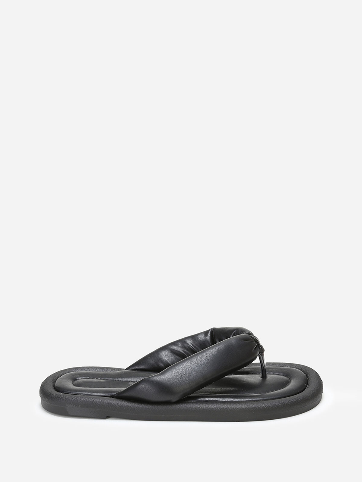 Tongs en simili à bride arrondie et matelassée- Noir