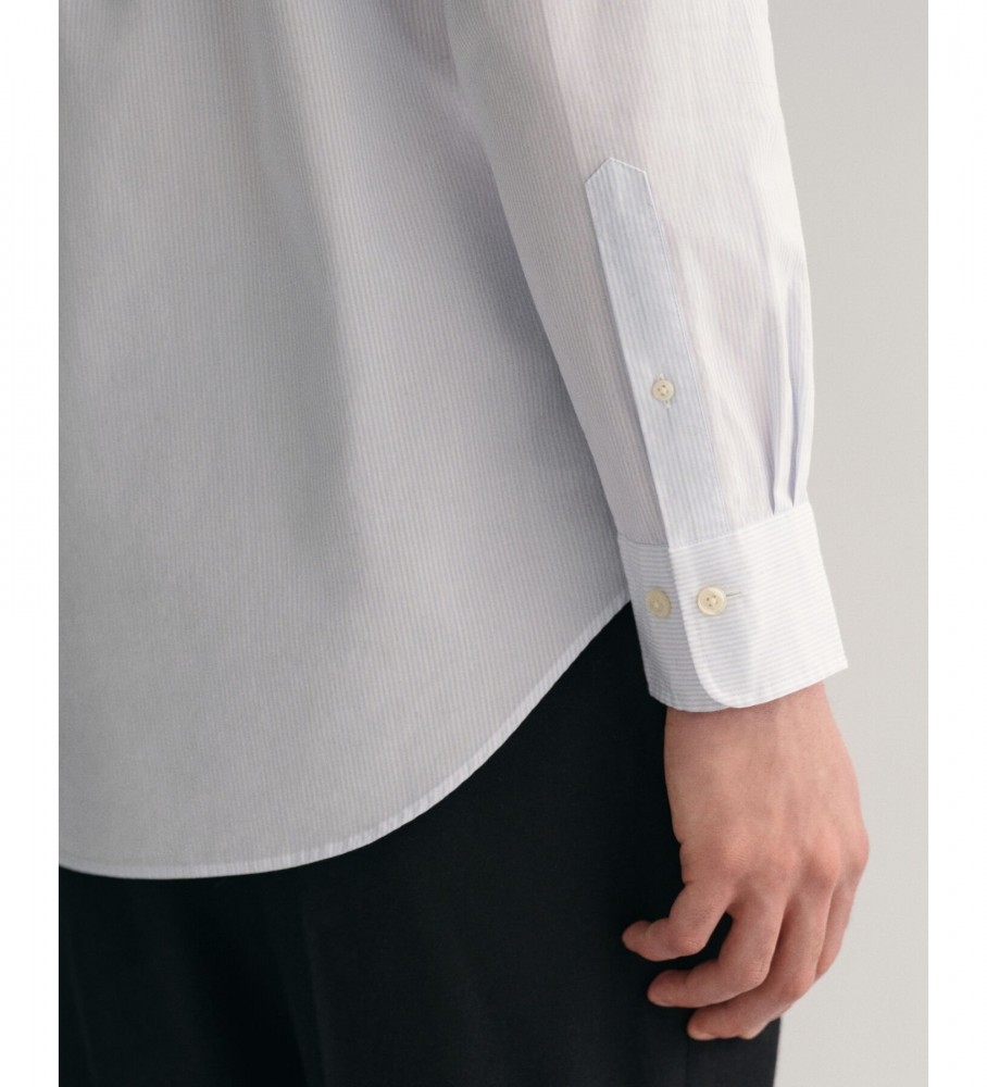 Camisa Gant Regular Fit Popeline com Listras Estilo Banqueiro Azul