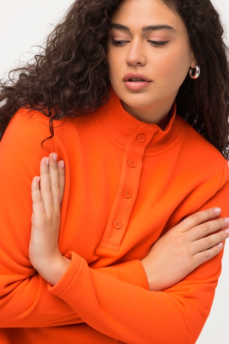 Sweatshirt, Strick-Stehkragen, Knöpfe, Langarm
