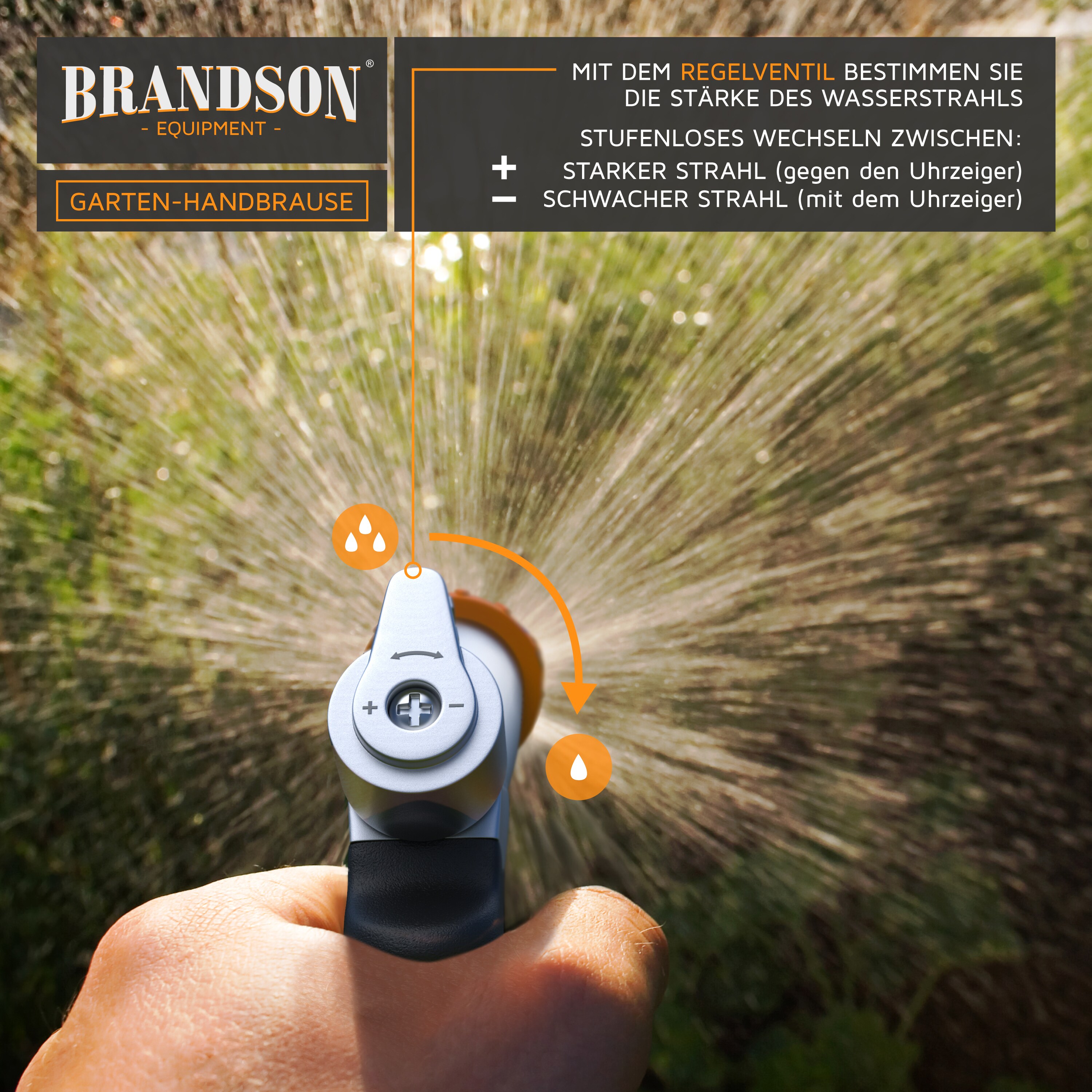 Brandson Garten Handbrause Metall Messing - Gartenbrause - 1/2 Zoll für Gartenschlauch - Pistolengriff mit Halteclip - 170 psi Wasserdruck