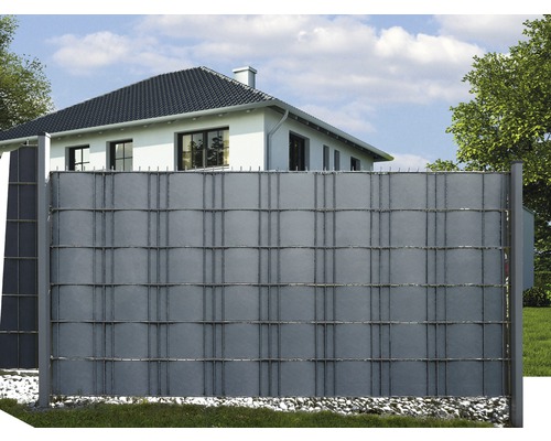 Privacy-screenstroken 3500 x 19 cm van PP met eenzijdige lederen reliëf, 0,7 mm dik, grijs