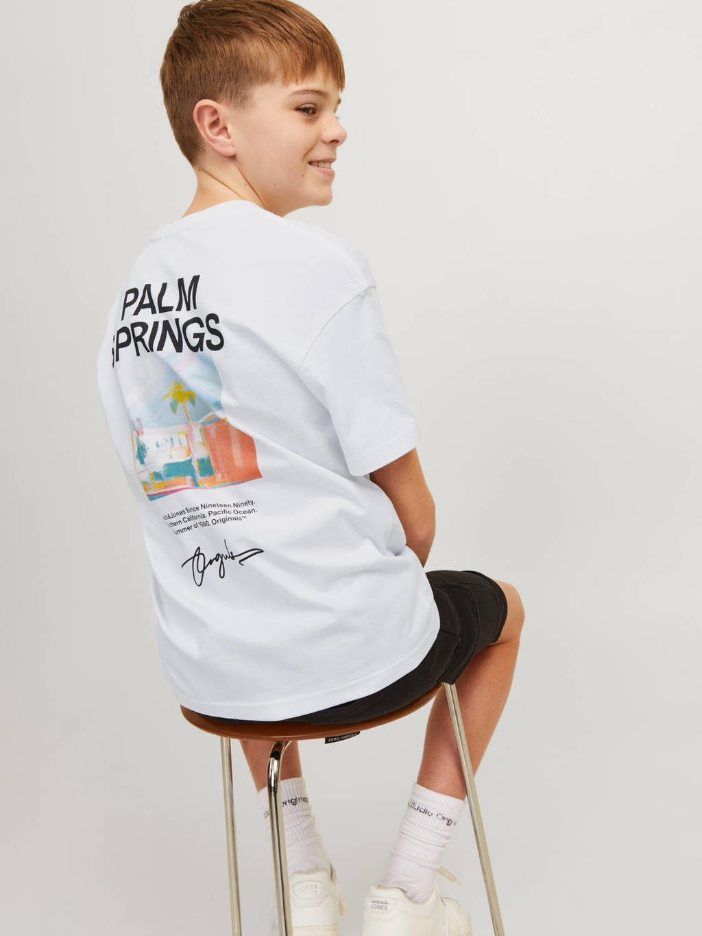 JACK & JONES T-shirt JORARUBA LANDSCAPE met backprint wit