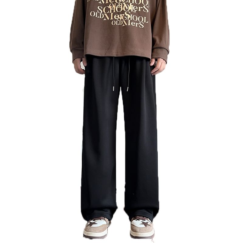 Obikan - Hoge taille effen fleece gevoerde rechte joggingbroek