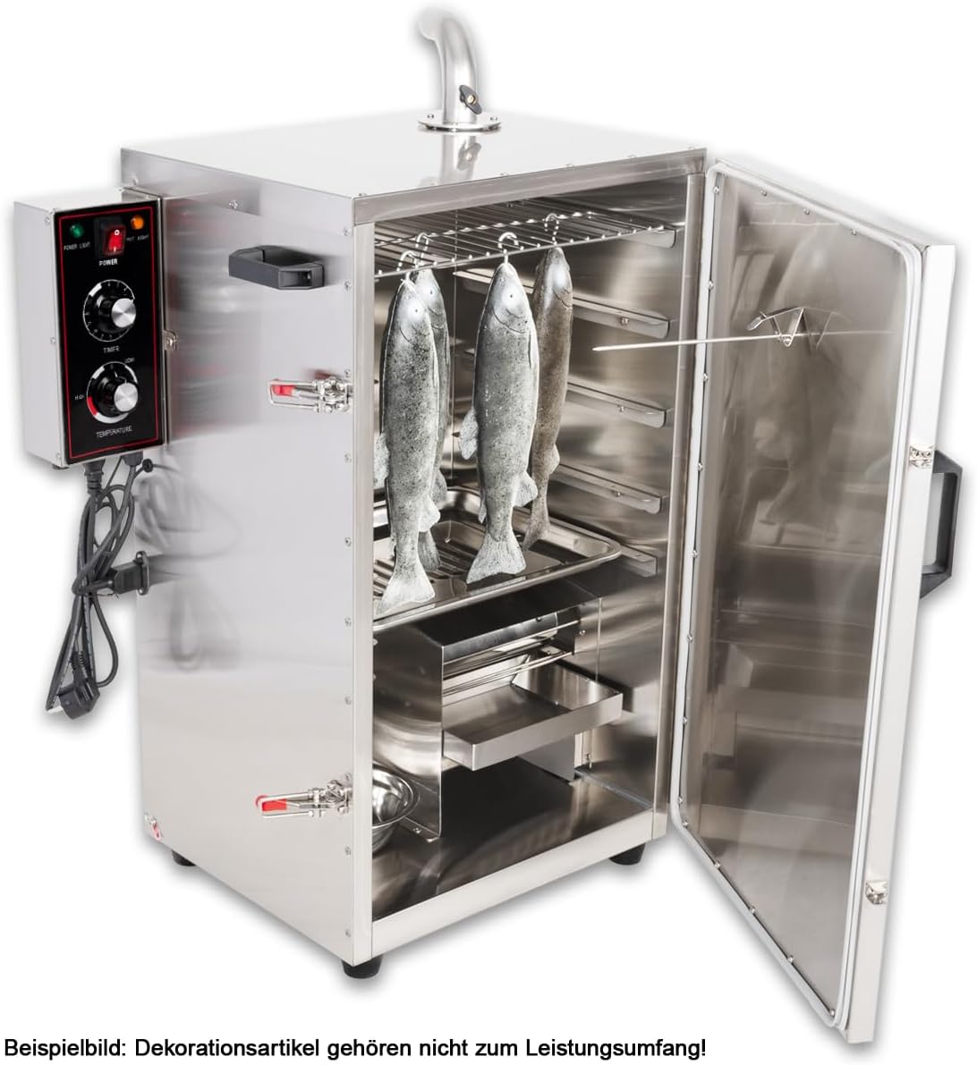 Beeketal 'BDSH-S03' elektrischer Edelstahl Räucherofen mit Wärmedämmung (doppelwandig), Räucherschrank mit Zeitsteuerung, Thermostat (30-135°C) und Gewürzschublade - (H/B/T) ca. 900 x 600 x 410 mm