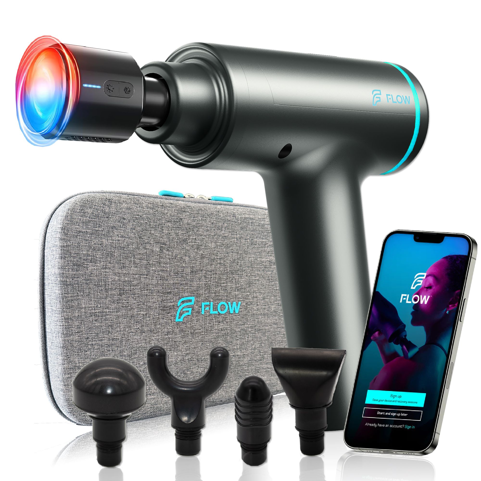 Flow® ELITE Massagepistole mit Wärme- und Kälte Massagekopf