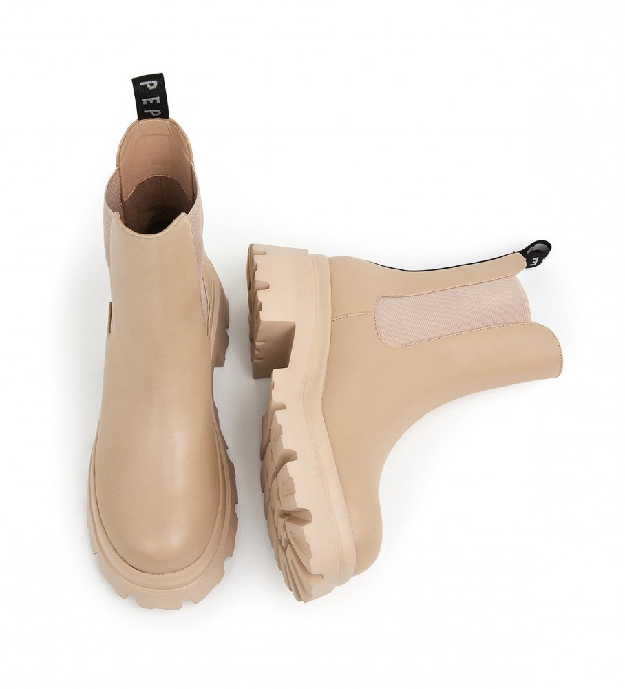 Botas de cano curto Chelsea bege da Pepe Jeans, modelo Lol - salto de 6 cm -