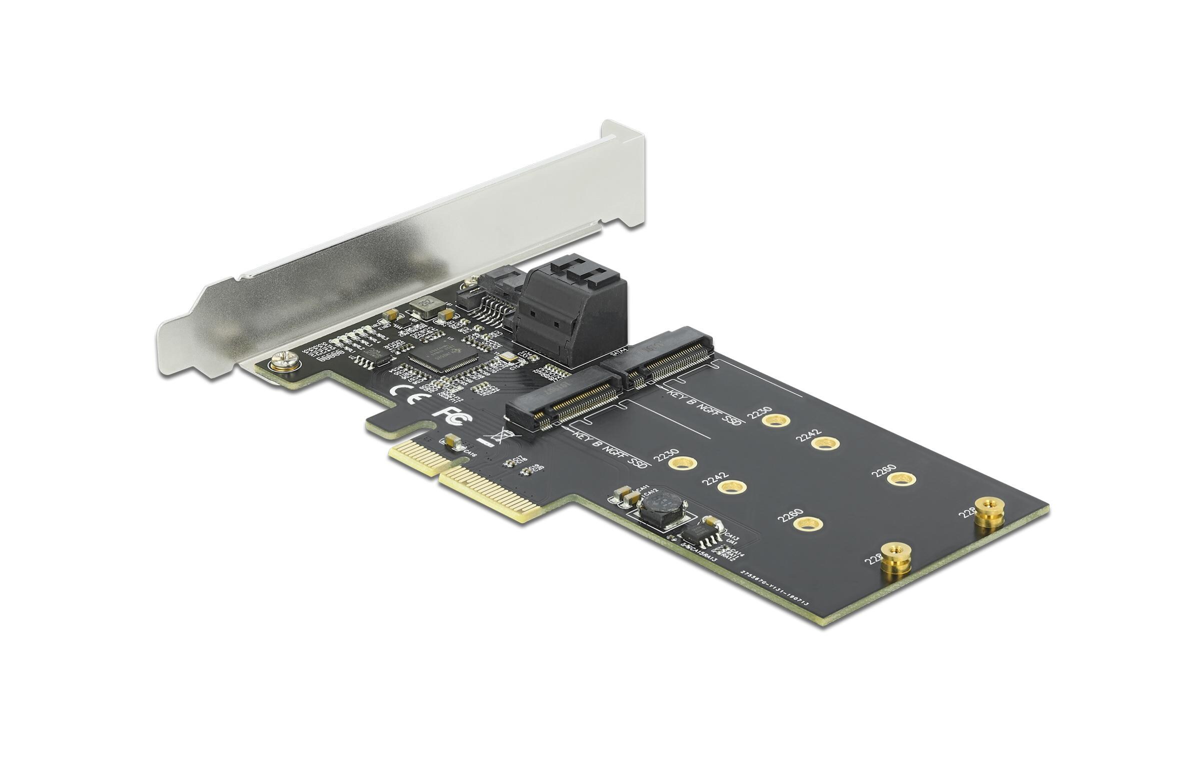SATA-Controller PCI-Ex4 - 3xSATA3, 2xM.2 Key-BDelock 3 Port SATA und 2 Slot M.2 Key B PCI Express x4 Karte – Low Profile Formfaktor