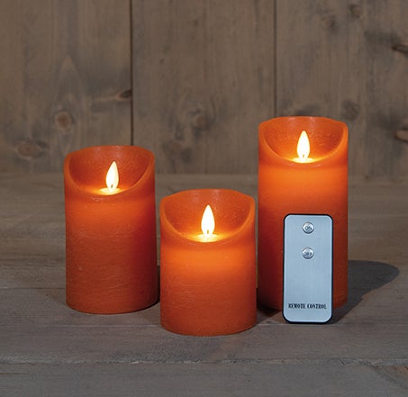 Anna's Collection LED stompkaars oranje D 7,5 H 10 / 12,5 / 15 cm 3 stuks