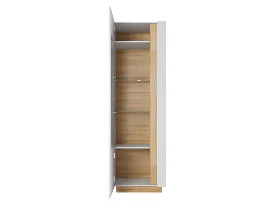 Vitrine MURARI - 1 porte - Avec LEDs - Blanc brillant et chêne
