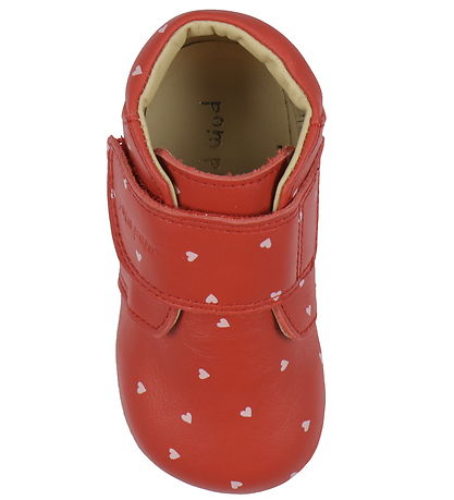 Pom Pom Leder-Krabbelschuhe - Anfänger Klettband Print - Heart