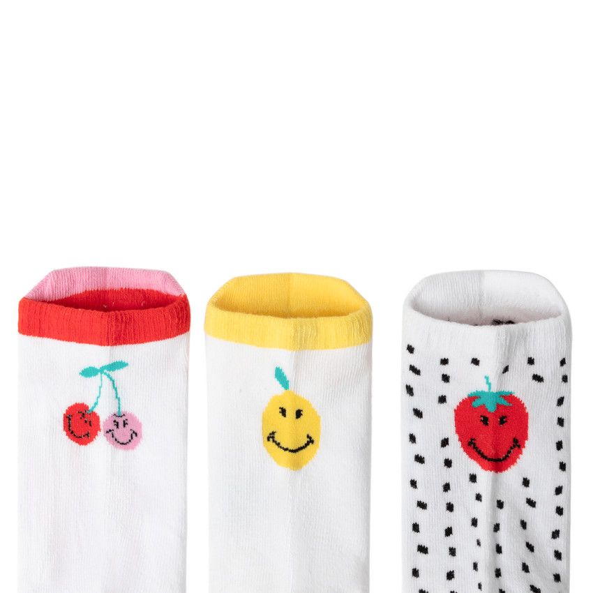 Lot de 3 paires de chaussettes courtes motif Smiley fruits - Blanc