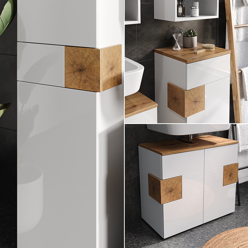 Vicco Badmöbel-Set Badezimmer-Möbel Bad-Schrank Eden Weiß Artisan modern Badezimmerschrank Waschbeckenunterschrank Spiegelschrank Hängeschrank Hochschrank Midischrank Schranktür Schrankfach