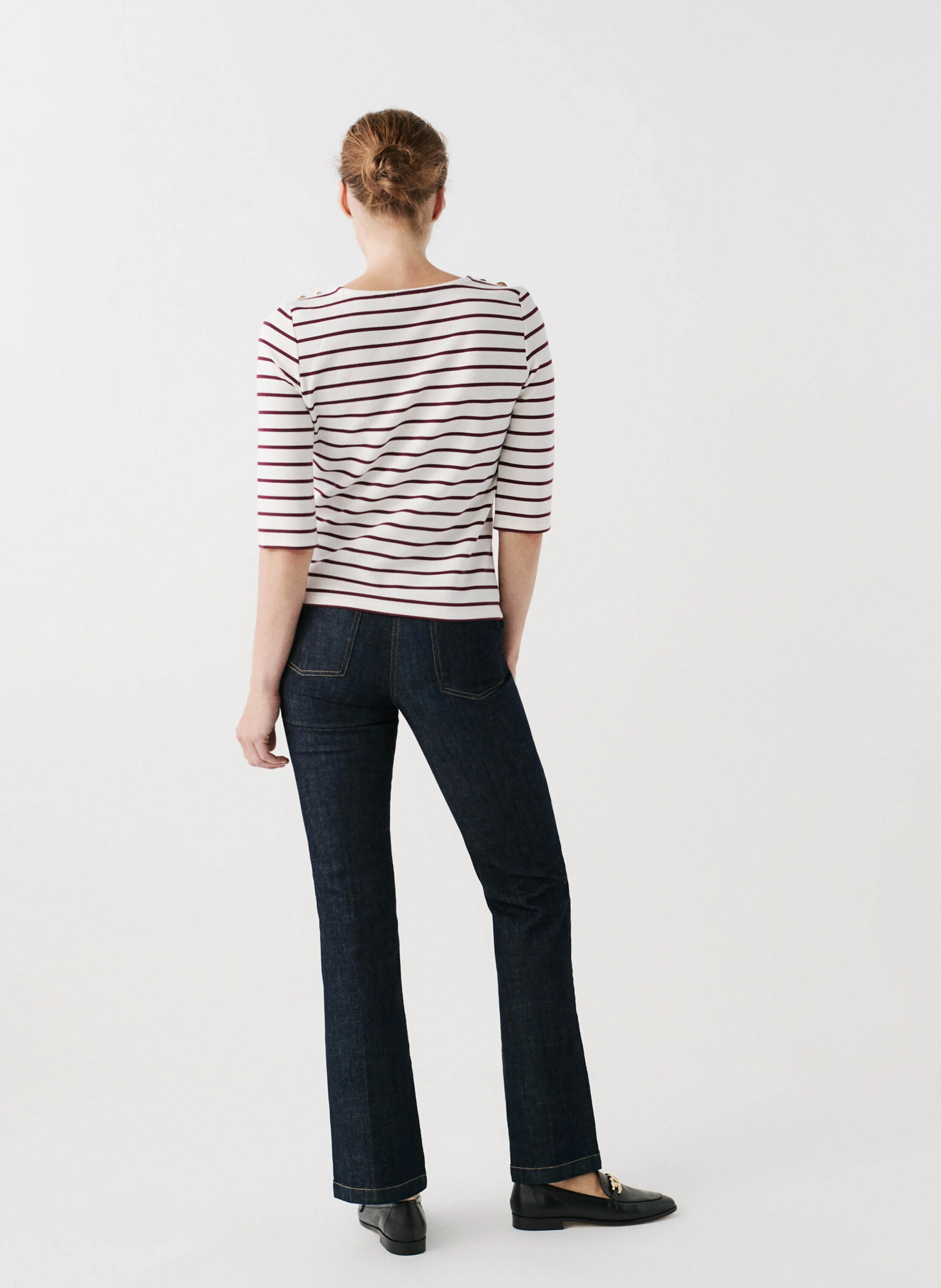 TOLYMPIADE - Tee-shirt col bateau droit à rayures | Beige