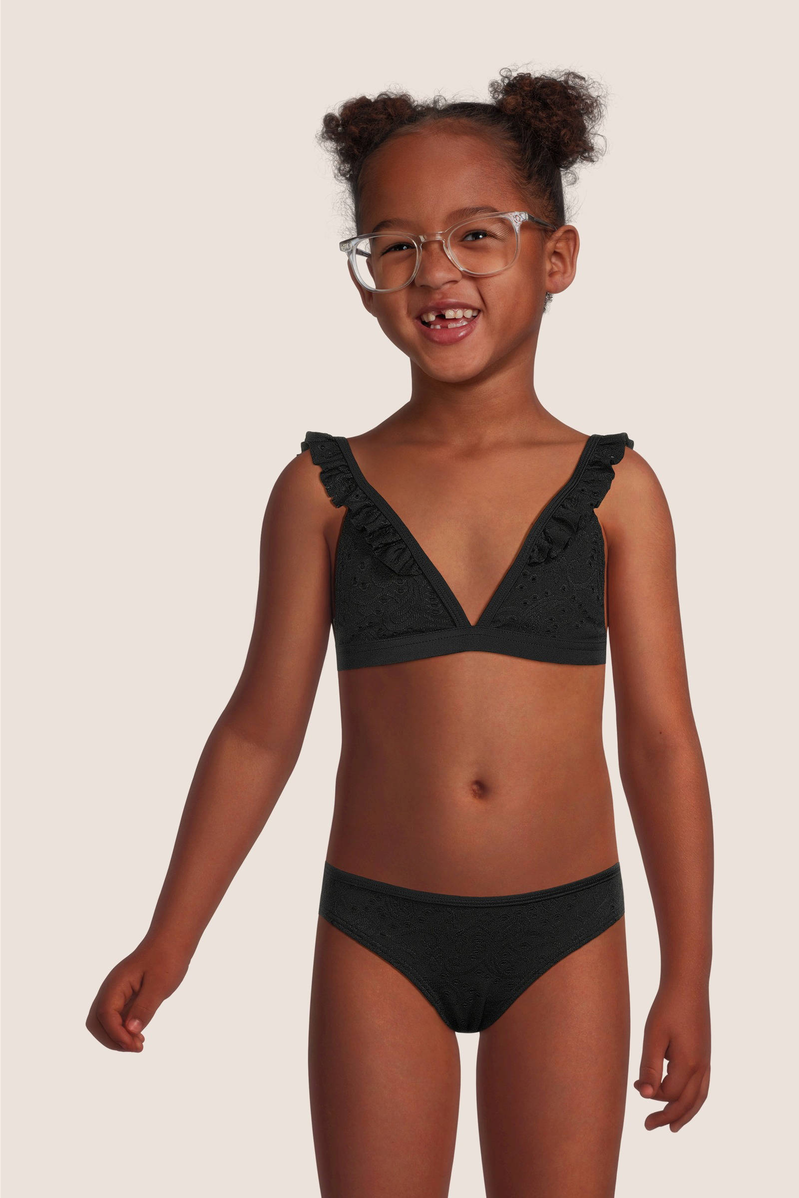 BEACHWAVE broderie anglaise bikini met ruches zwart