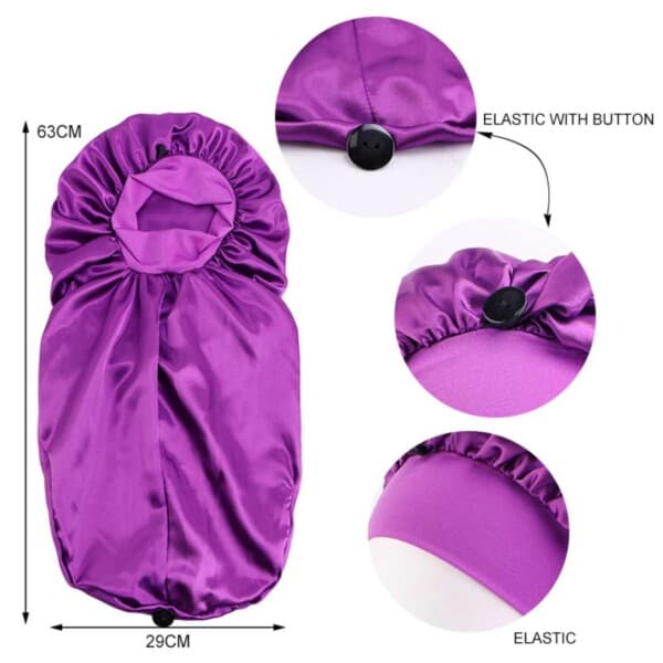 Long Sleep Wood - Satin Bonnet - Hair Care House Sleep Cap One -Size Pink