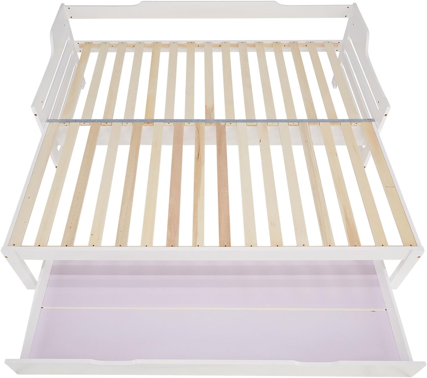 Homestyle4u Kinderbett Einzelbett Holzbett Tagesbett 90x200 ausziehbar Weiß mit Schublade Lattenrost Ausziehbett Kiefer massiv Holz