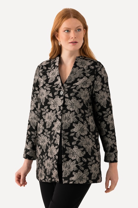 Jacke, Metallic-Blüten-Jacquard, V-Ausschnitt
