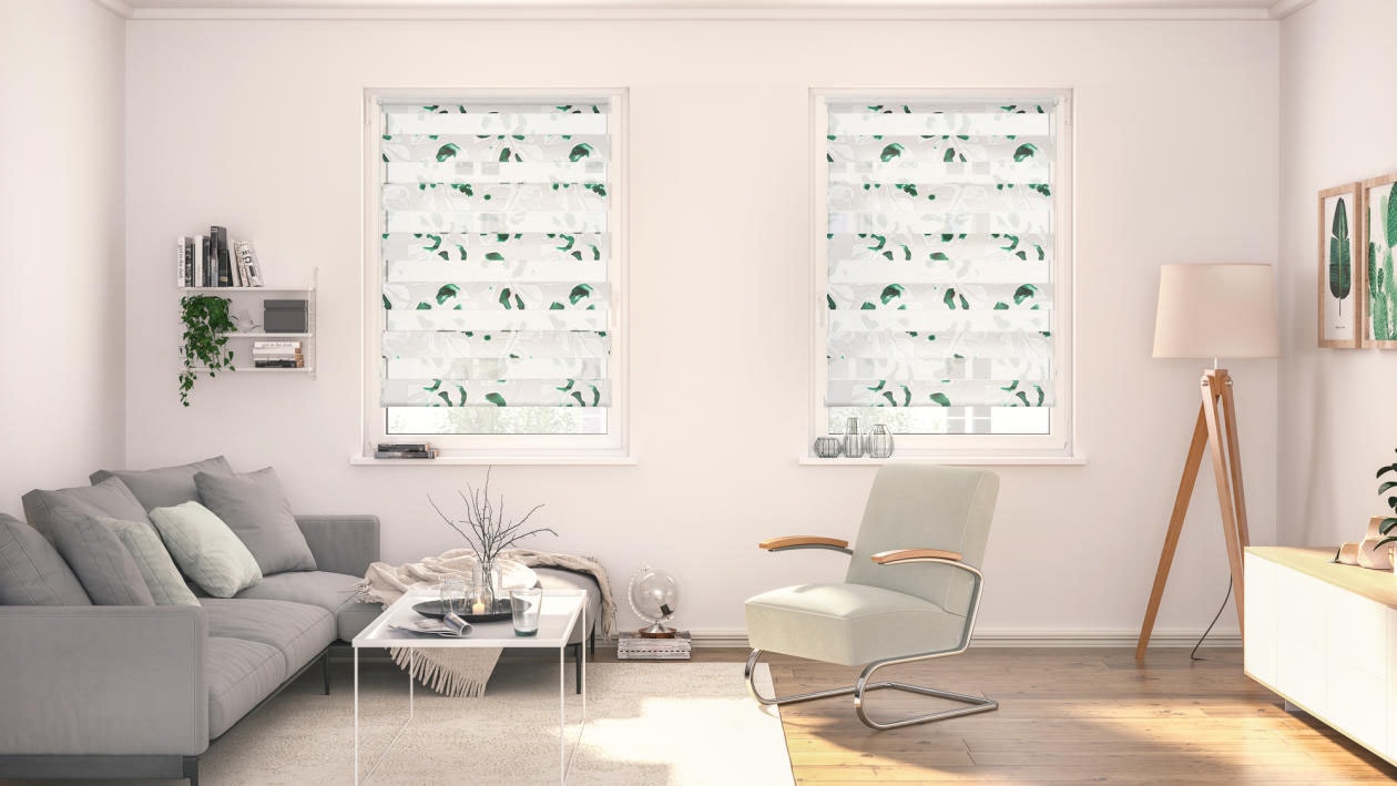 LICHTBLICK ORIGINAL Doppelrollo »Duo Rollo Klemmfix, ohne Bohren, blickdicht, Monstera - Schwarz« halbtransparent freihängend