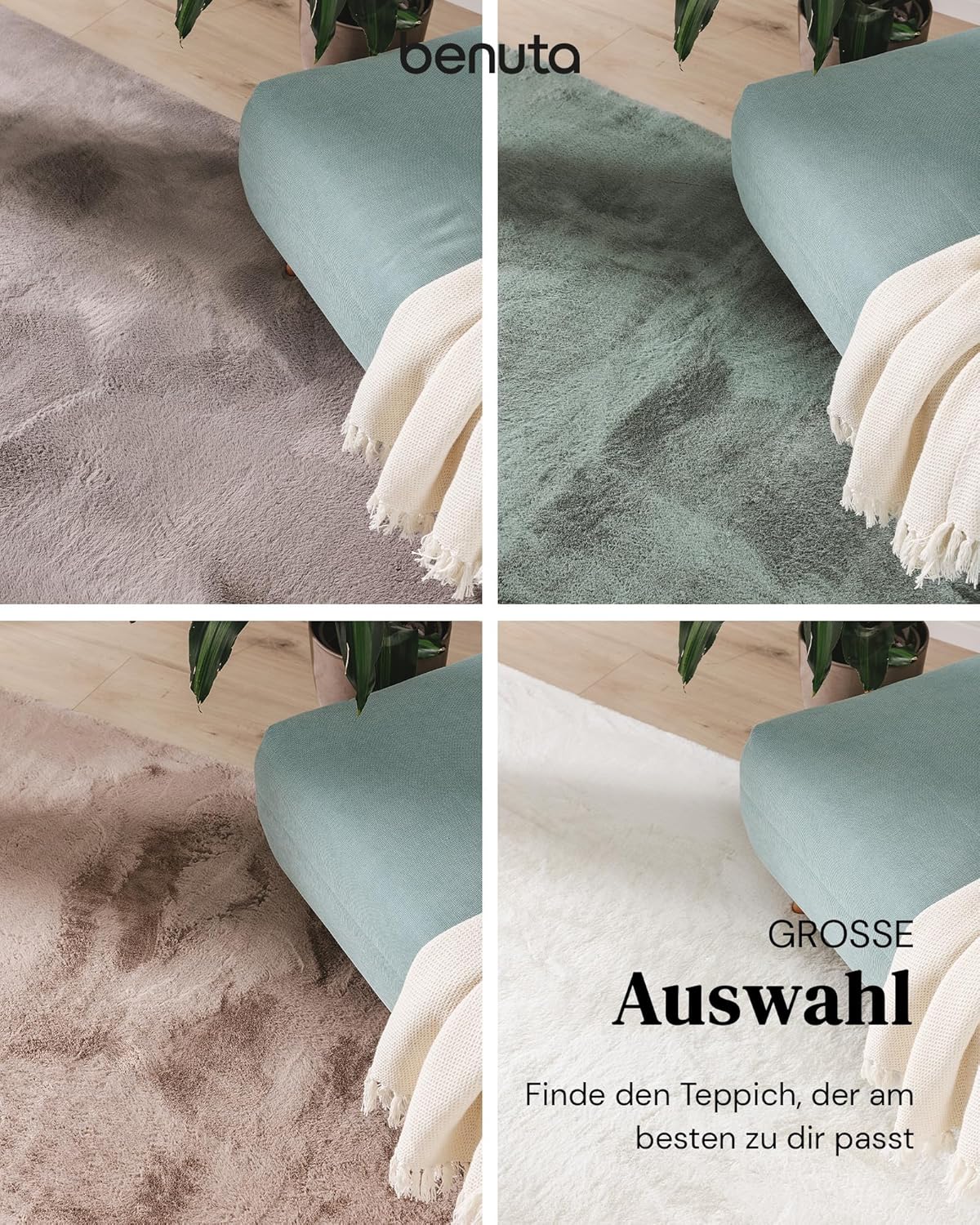 benuta Basic Kunstfaser Fellteppich Furry - Taupe 200x290 cm - Weicher Wohnzimmerteppich - Anti-Rutsch-Rückseite - Waschbar - Für Fußbodenheizung geeignet