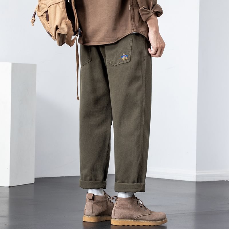 Cowpow - Mid Rise Plain Crop Straight Leg Broek
