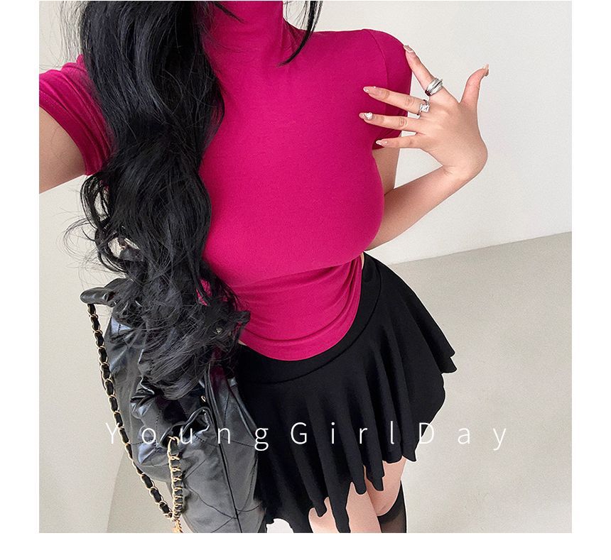 RainGirl - Asymmetrisch T-shirt met korte mouwen en mockneck
