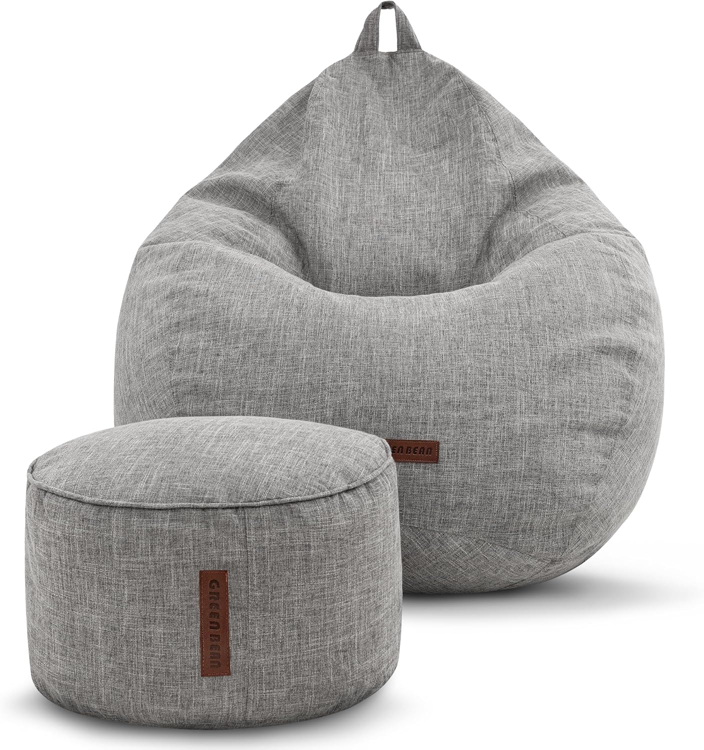 Green Bean Indoor XXL Sitzsack Home Linen + Hocker mit EPS-Perlen Füllung - Sitz-Pouf Bodenkissen Liegekissen Sitzkissen Lounge Chair Sitzhocker Relax-Sessel Bean Bag Silber Grau