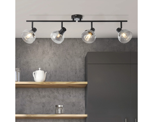 Plafondspot, 4-lichts, HxL 19,5x89 cm, matzwart/rookglas