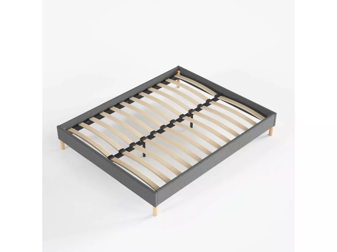 Sommier 120x190 cm, Revêtement en tissu Gris, Pieds en bois
