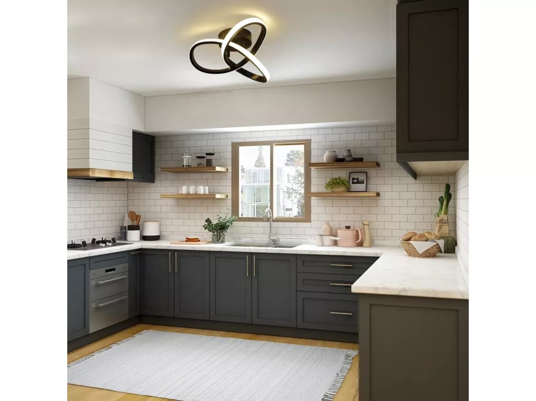 NETTLIFE Plafonnier LED Blanc Chaud - 17W Lampe Noire Lampe de Cuisine Moderne Petite 3000 K pour Chambre d'enfant Salon Chambre Couloir Cuisine