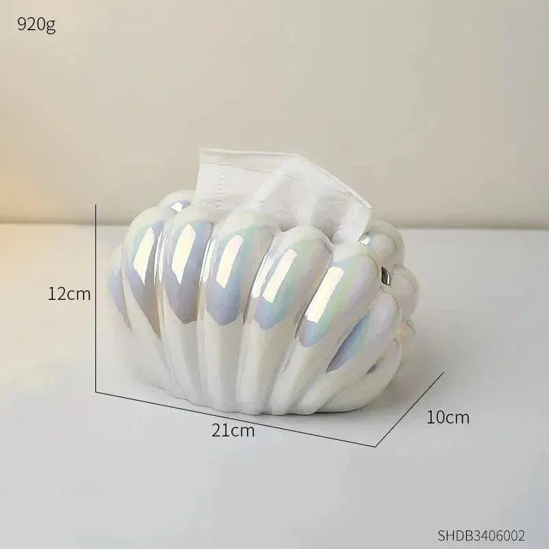 Ceramics Shell-shaped Tissue Box Case | Modern Decorative Napkin Holder Organizer