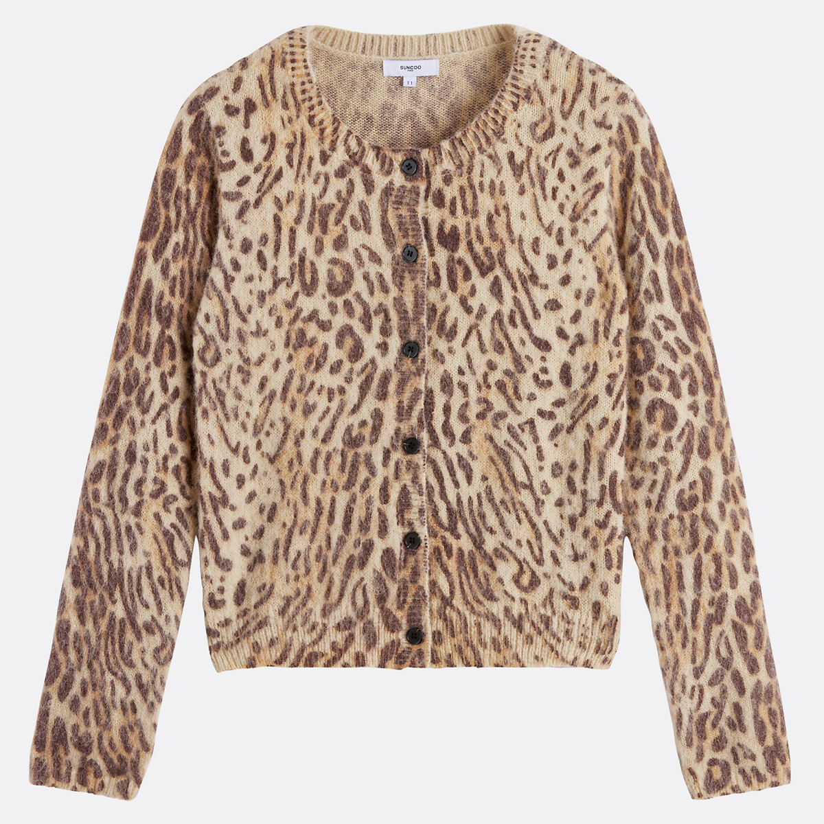 SUNCOO<br>Cardigã com estampa de leopardo e gola redonda, GACIA