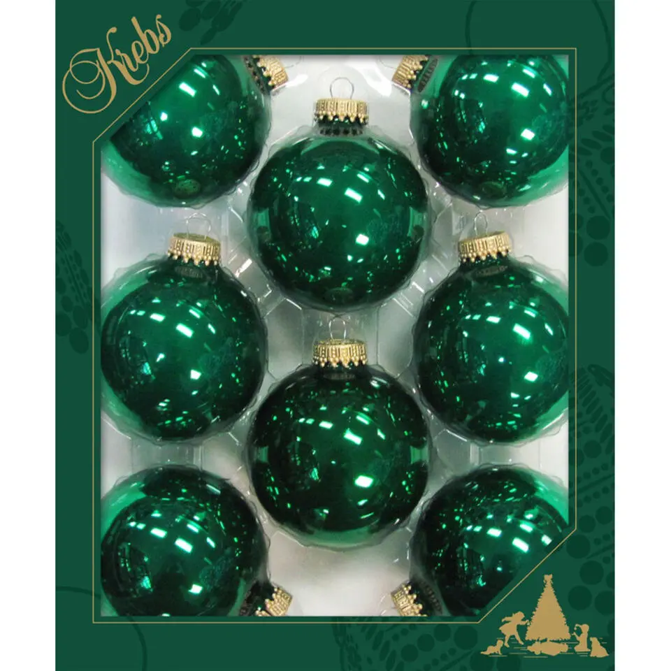 Krebs Kerstballen - emerald groen - 8ST - glas - glans - 7 cm