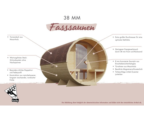 Karibu Fassy 2-barrelsauna zonder oven, met volledig glazen deur van helder glas