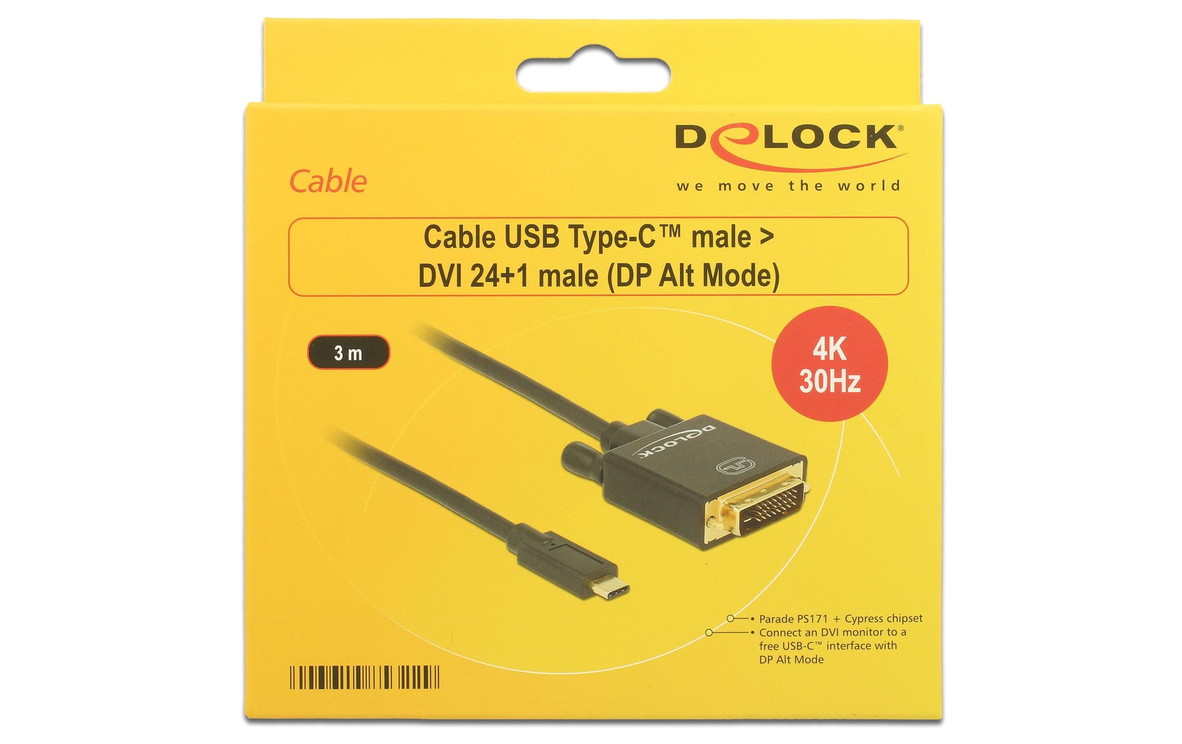 Kabel 4K USB Type-C - DVI-D, 3 mUSB-C zu DVI Kabel