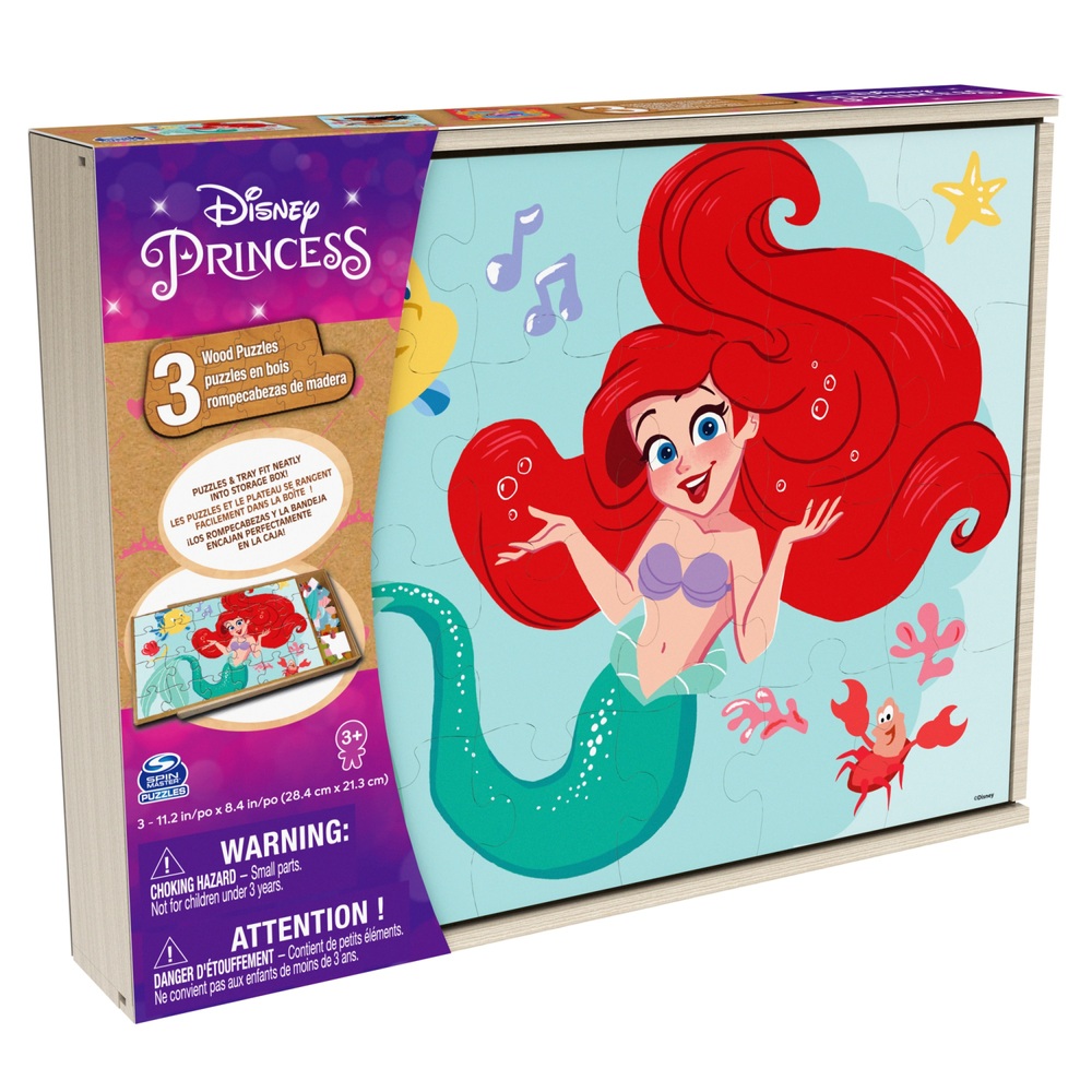 Prinzessinnen-Holzpuzzles, 3er-Pack in Aufbewahrungsschale, Sortiment