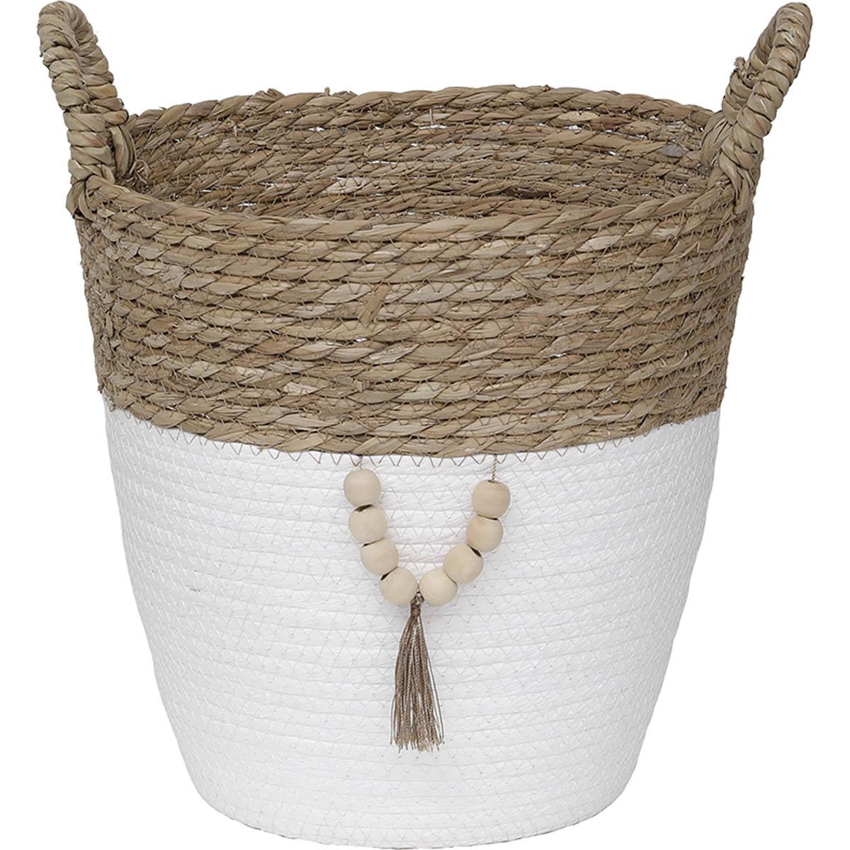 PANIERE RONDE MATIERE VEGETALE DECO D.31X30CM NATUREL BLANC