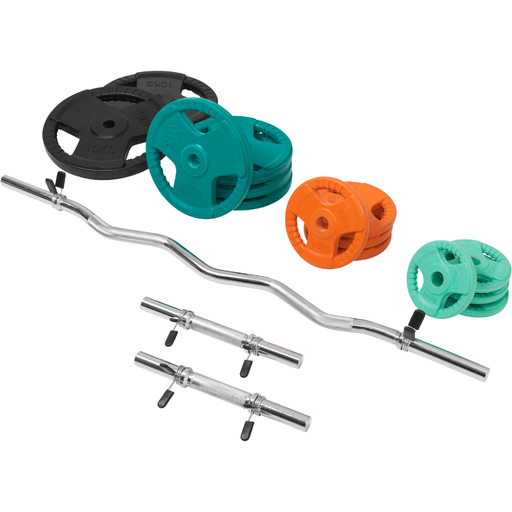 Gorilla Sports Rubber Curl Ez Set com pegas (70 kg) e fechos em forma de estrela