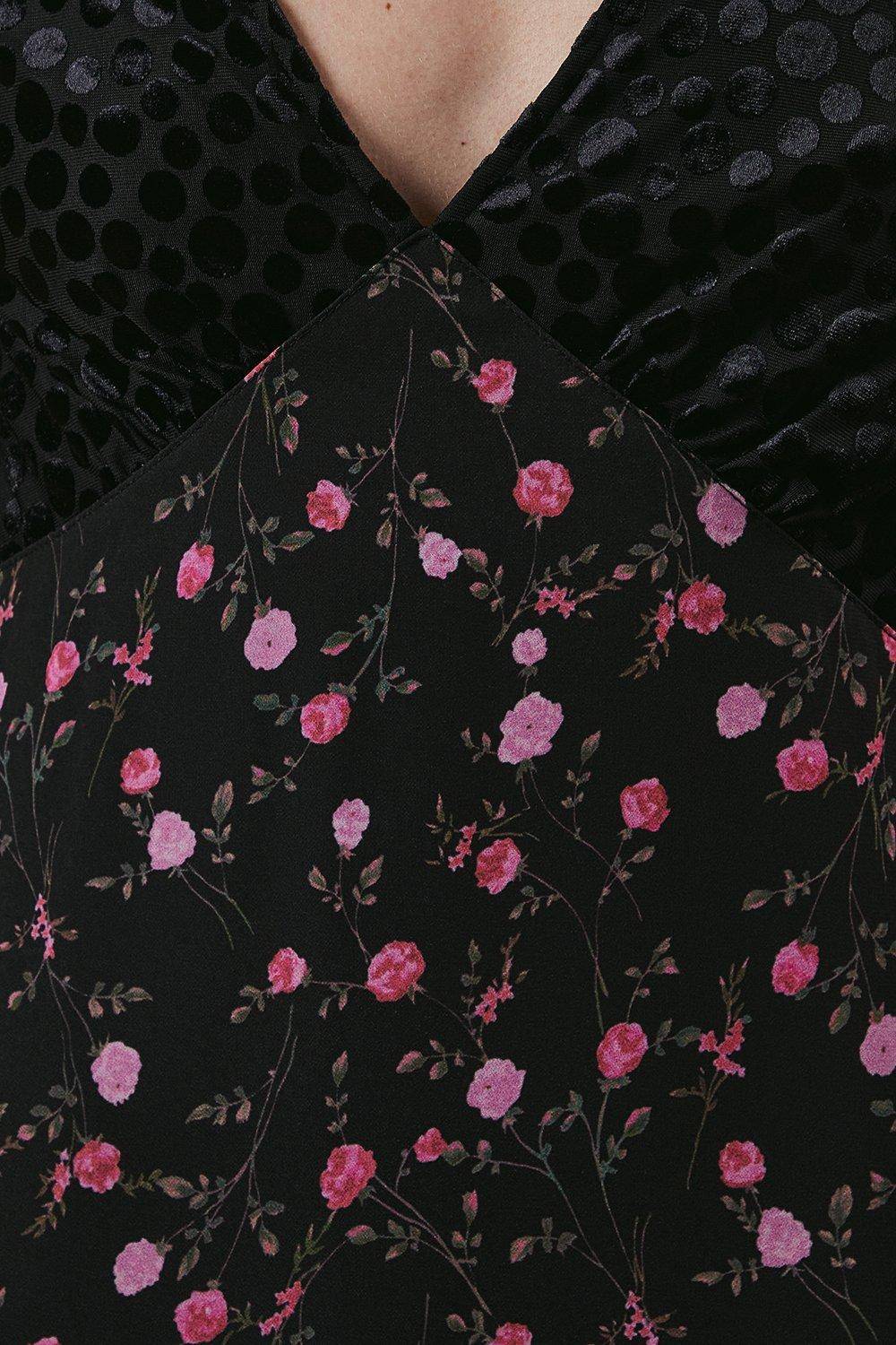 Oasis Robe Midi à Corsage Fleuri Pois pour Occasion