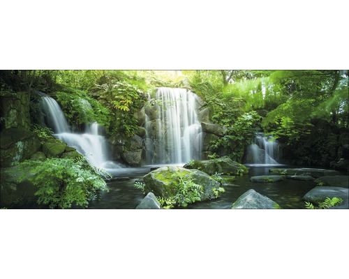 Glazen schilderij Waterval in het Paradijs 30x80 cm GLA1858