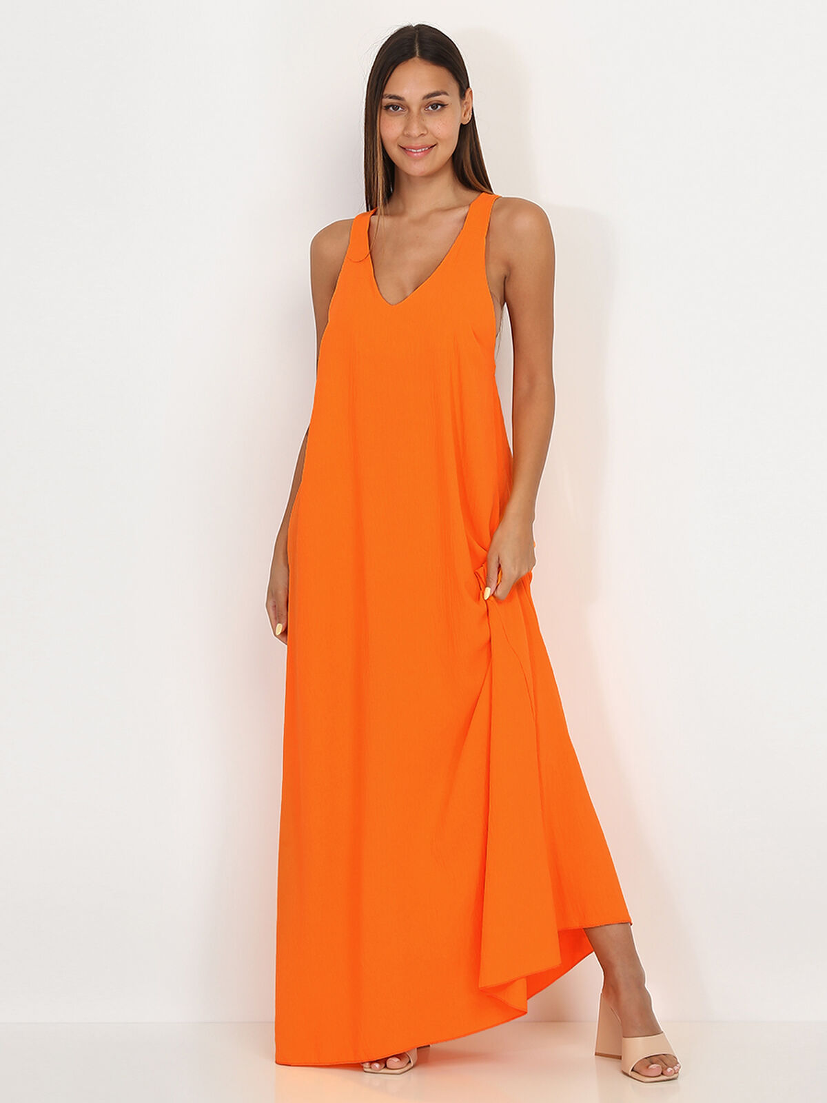 Robe longue et ample à dos croisé- orange