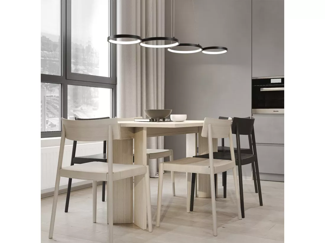 NETTLIFE Suspension LED en aluminium noir Diam.150 cm 54W lampe moderne 4 anneaux design lampe de table à manger dimmable avec suspension pour salon