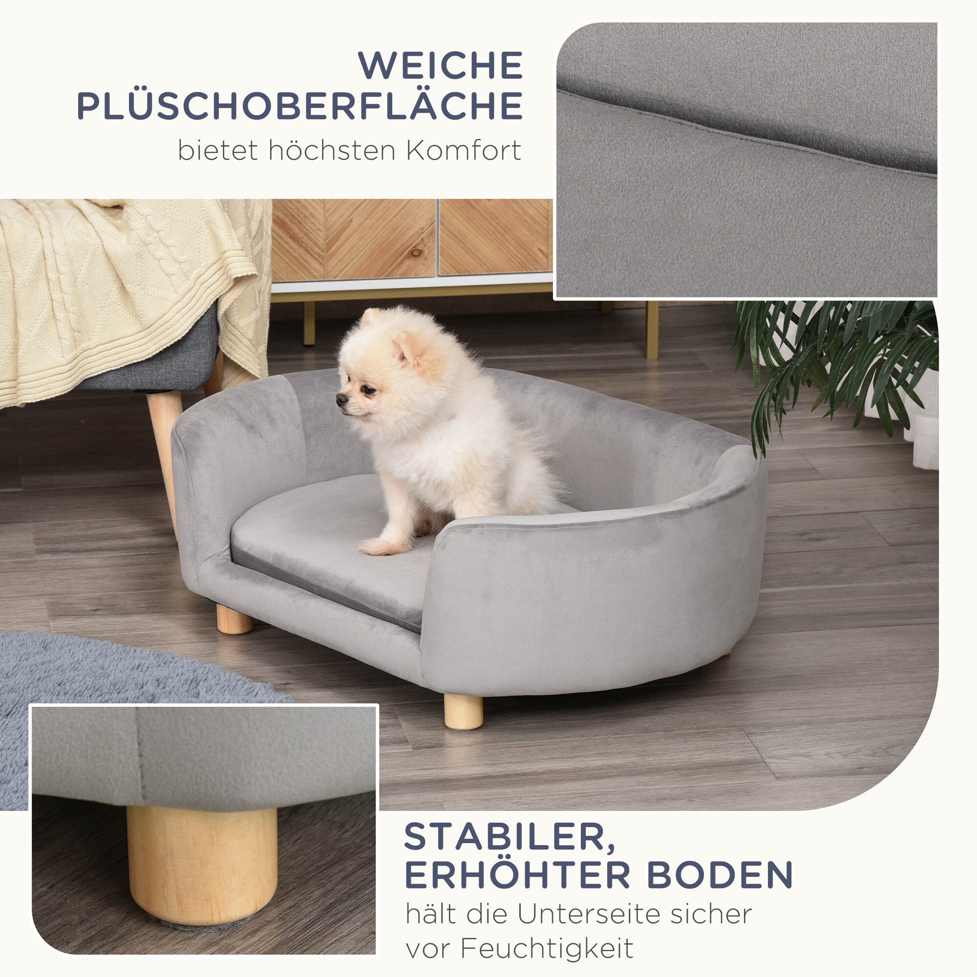 PawHut Haustiersofa für Hunde und Katzen hellgrau 86 x 55 x 33 cm