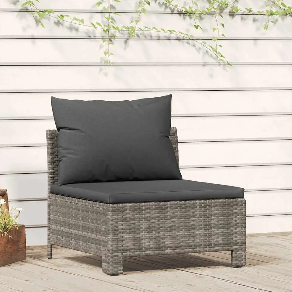vidaXL - Tuinbank - Grijs - Poly rattan - Met kussens