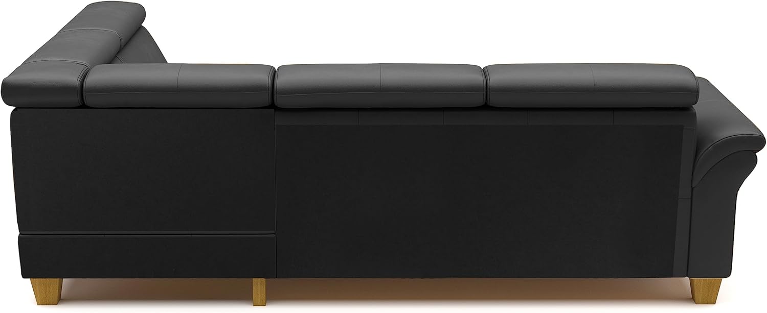 CAVADORE Leder-Ecksofa Ammerland mit Ottomane / Landhaus-Sofa mit Federkern + Kopfteilverstellung / 245 x 84 x 194 / Leder Schwarz