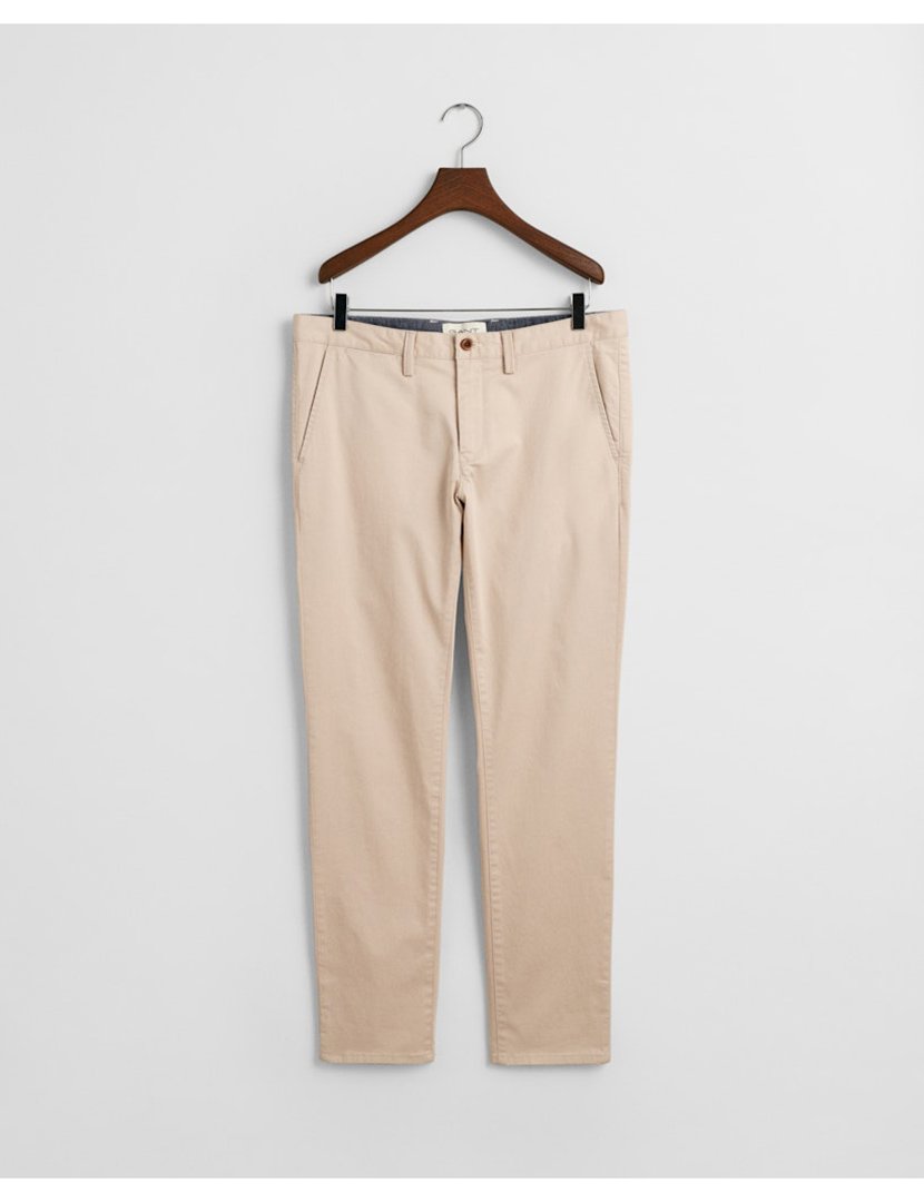 Beige Slim Twill Chino Pants